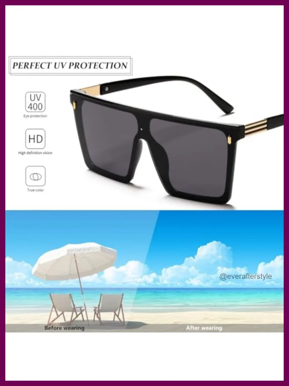 Oversized Square Sunglasses Flat Top UV400 Protection Unisex